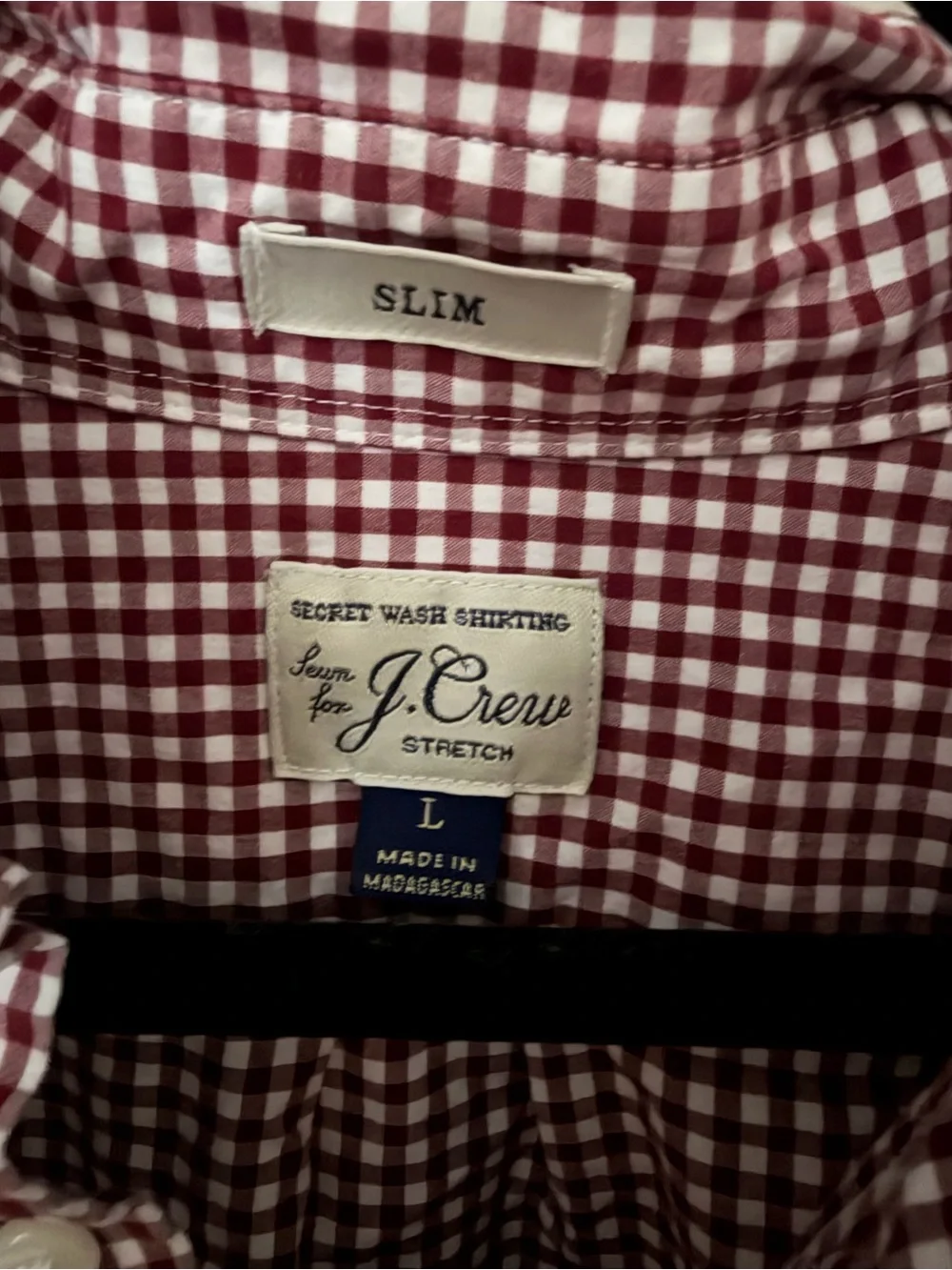 J. Crew Men's Burgundy and White Gingham Button-Down Shirt